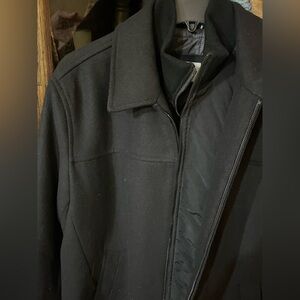 Dockers Men's Med Black Wool Quilted Lining Dual Front Zip Up Closure Jacket